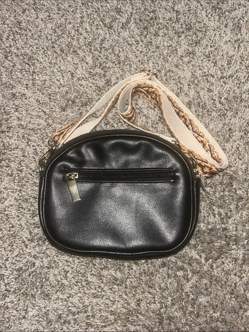 Black Crossbody Bag with Cream Woven Strap